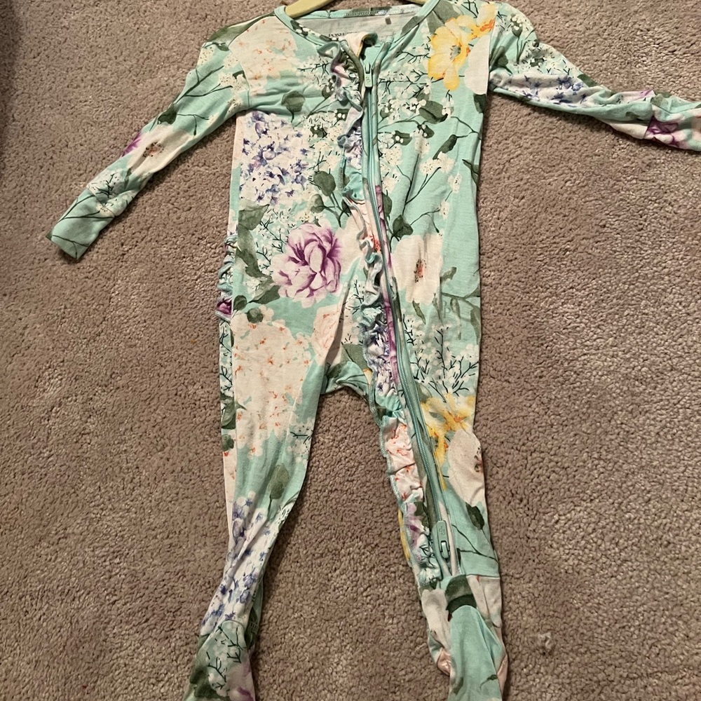 Posh Peanut 3-6 month teal floral onesie